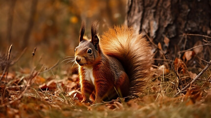 Obraz premium esquilo na floresta de outono 