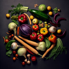Fototapeta na wymiar Vegetables on background top down view healthy eating. Generative AI