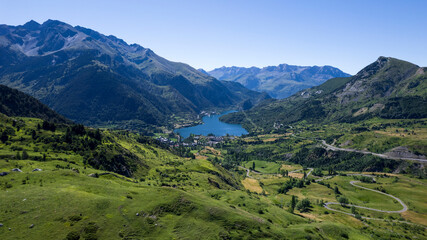 aerial view of de sallent de gallego and the lanuza reservoir