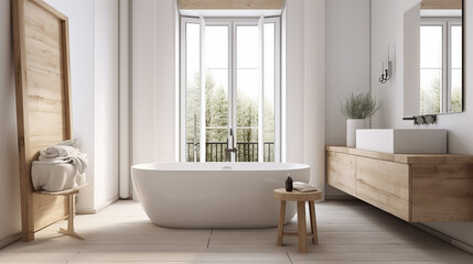 interior de banheiro de luxo branco com banheira de hidromassagem  - obrazy, fototapety, plakaty