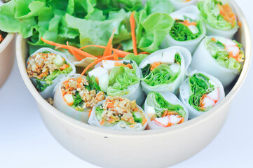 vegetable rolls or noodle rolls or rice noodle rolls or Vietnamese rolls