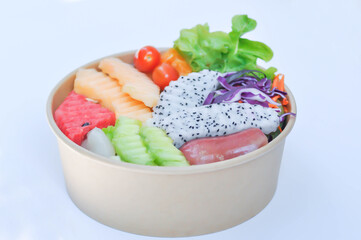 fruit and vegetable salad or cantaloupe, dragon fruit and lettuce salad