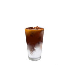 Glass of coffee latte with ice draw and paint