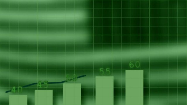 Bar chart graph showing growth on green American flag background