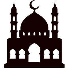 Mosque vector illustration. Silhouette mosque icon for sign and symbol of muslim worship place. Mosque icon of islam religion and muslim faith. Place of muslim to pray