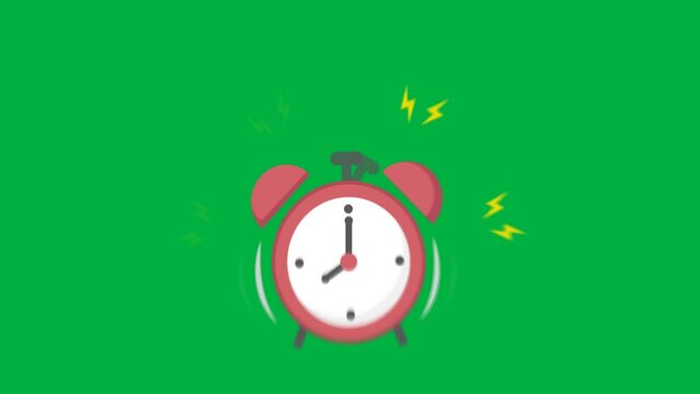 Animated alarm clock ringing green screen video