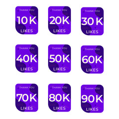 ILLUSTRATION SET 10K TO 90K LIKES BADGE SOCIAL MEDIA TEMPLATE DESIGN ICON VECTOR. GOOD FOR BANNER,COVER, WEBSITE