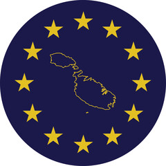 Badge of Outline Map of Malta in colors of EU flag