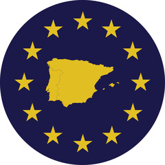 Badge of Yellow Map of Iberian peninsula countries in colors of EU flag