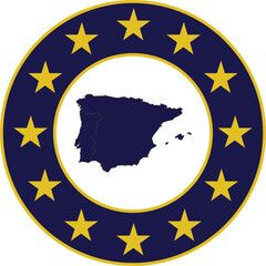 Badge of Blue Map of Iberian peninsula countries in colors of EU flag