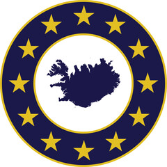 Badge of Blue Map of Iceland in colors of EU flag