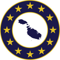 Badge of Blue Map of Malta in colors of EU flag