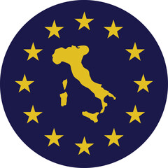 Badge of Yellow Map of Italy in colors of EU flag
