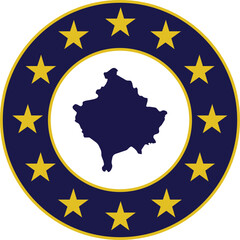 Badge of Blue Map of Kosovo in colors of EU flag