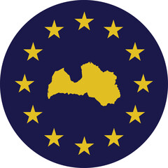 Badge of Yellow Map of Latvia in colors of EU flag