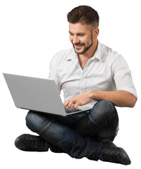 Portrait of young man study using laptop