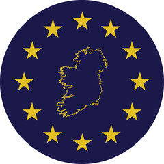 Badge of Outline Map of Ireland in colors of EU flag
