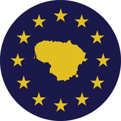 Badge of Yellow Map of Lithuania in colors of EU flag