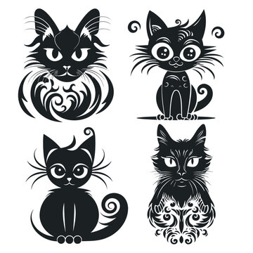 Set of black cats. vector illustration. EPS 10