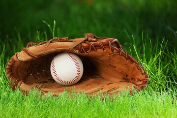 Sports baseball ball on green grass