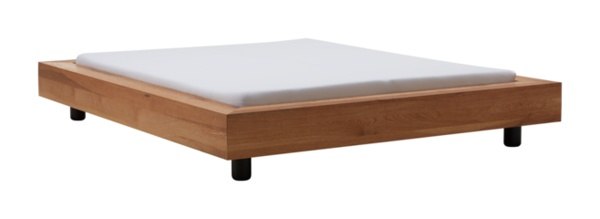 Wooden bed with empty mattress isolated transparent background