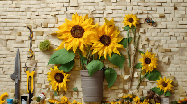 AI-Generated For the Love of Plants: Harmonious Blend of Technology and Nature.  Sunflower, Yellow, Bright, Wallpaper, Cover Photo, Banner, Background