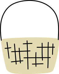 Empty hand drawn basket. Wicker picnic basket. Simple flat vector illustration.