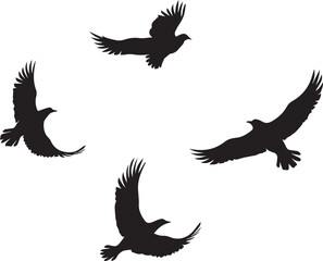 Black vector flying birds flock silhouettes isolated on white background