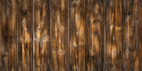 Rustic background of some old wooden long planks worn by time with stripes in brown and orange tones. Seamless repeatable pattern for use in 3D modeling and graphic design