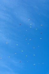 group of paratroopers in the blue sky