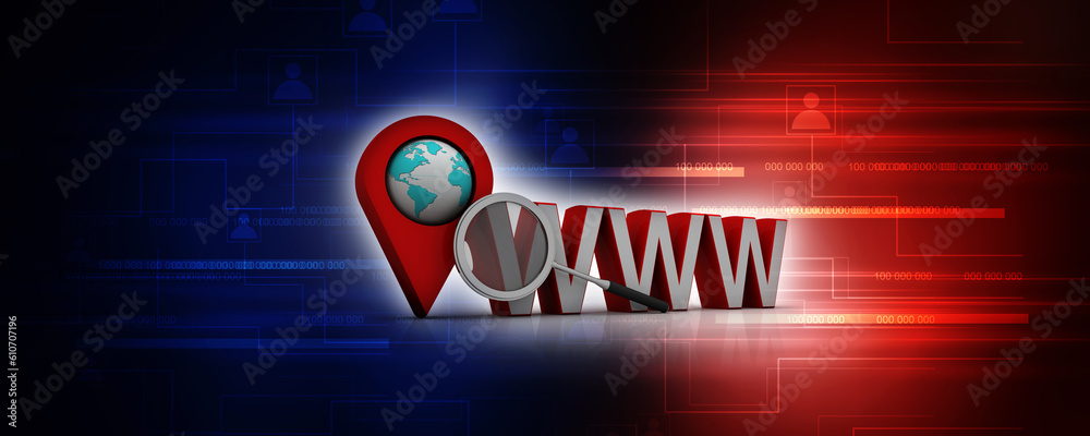 Poster 3d rendering red map pointer with www