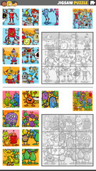 jigsaw puzzle activities set with cartoon fantasy characters