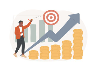 Sales growth isolated concept vector illustration. Profit plan, client database growth, sales manager, promotion method, marketing goal, salesman achievement, rate formula vector concept.