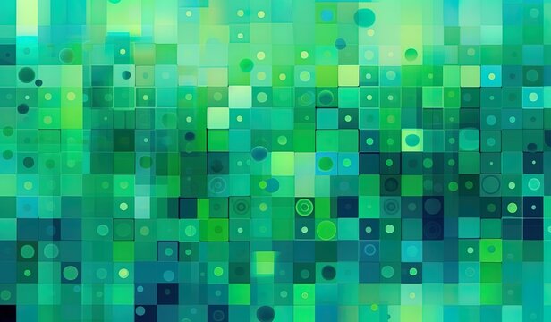 Summer green background in cyan, lemon green, teal and turquoise. Retro design of squares and circles. Beautiful colors.