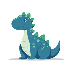 Cute dinosaur isolated on white background. Blue and green dinosaur cartoon smiling. Vector stock