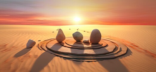 Zen concept. The object of the stones on the beach at sunset. Harmony & Meditation. Zen stones