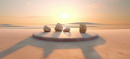 Zen concept. The object of the stones on the beach at sunset. Harmony & Meditation. Zen stones