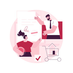 Purchase agreement abstract concept vector illustration. In-app purchase, buying process, legal document, personal property, terms and conditions, product price, business deal abstract metaphor.