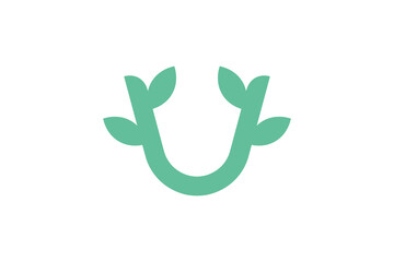Letter U Leaf Logo Design 