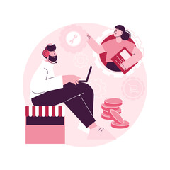 Conversational sales abstract concept vector illustration. Conversational marketing, real-time chatbot sale, dialogue-driven online tool, engage customer, make purchase decision abstract metaphor.