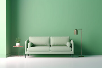 Isolated green sofa on a solid color copyspace background. Generative AI