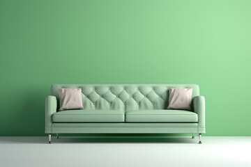 Isolated green sofa on a solid color copyspace background. Generative AI