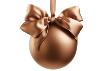 brown Christmas ball with ribbon and a bow, isolated on background. Generative AI