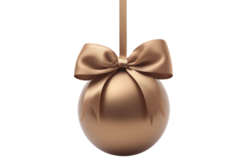 brown Christmas ball with ribbon and a bow, isolated on background. Generative AI