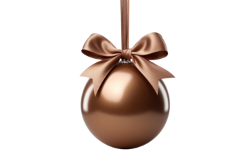 brown Christmas ball with ribbon and a bow, isolated on background. Generative AI