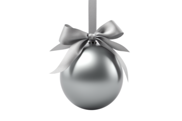 gray Christmas ball with ribbon and a bow, isolated on background. Generative AI