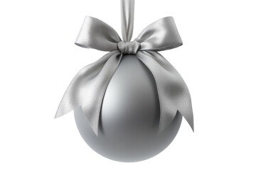 gray Christmas ball with ribbon and a bow, isolated on background. Generative AI