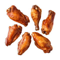 Delicious hot wings seen from above on a transparent background, Generative AI
