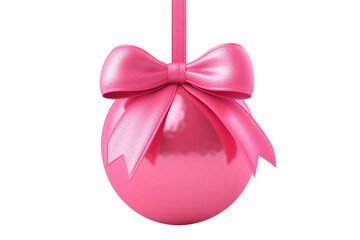 pink Christmas ball with ribbon and a bow, isolated on background. Generative AI