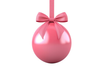 pink Christmas ball with ribbon and a bow, isolated on background. Generative AI